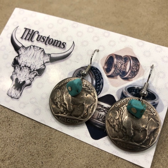 Custom made, domed coin earrings with charms - Picture 6 of 6